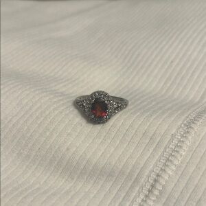 Elegant Red Gemstone Ring with Silver Accents